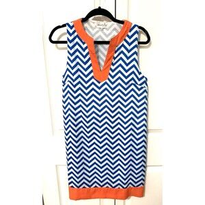 Mud Pie Medium Blue Chevron Sleeveless Gameday Tailgate Dress NO BELT Lined
